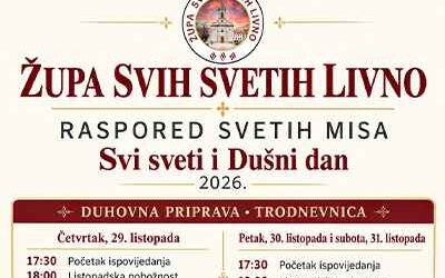 Raspored misa za Svi Svete i Dušni dan 2026.
